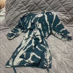 Teal and Cream Dress, 3/4 sleeves